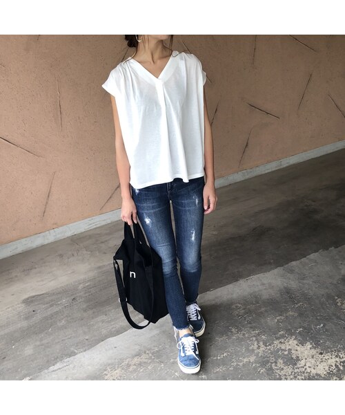 copine（コピン）の「着回し力抜群！シンプルタック入りフレンチスリーブトップス(5color)【クリックポスト対象商品】（Tシャツ/カットソー・レディース・その他）」の3枚目の写真