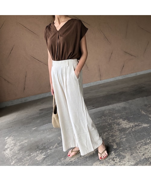 copine（コピン）の「再入荷！レーヨン×麻！ウエストゴムワイドパンツ(2color)【クリックポスト対象商品】（その他パンツ・レディース・その他）」の2枚目の写真