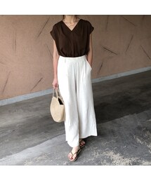 copine | 再入荷！レーヨン×麻！ウエストゴムワイドパンツ(2color)【クリックポスト対象商品】(その他パンツ)