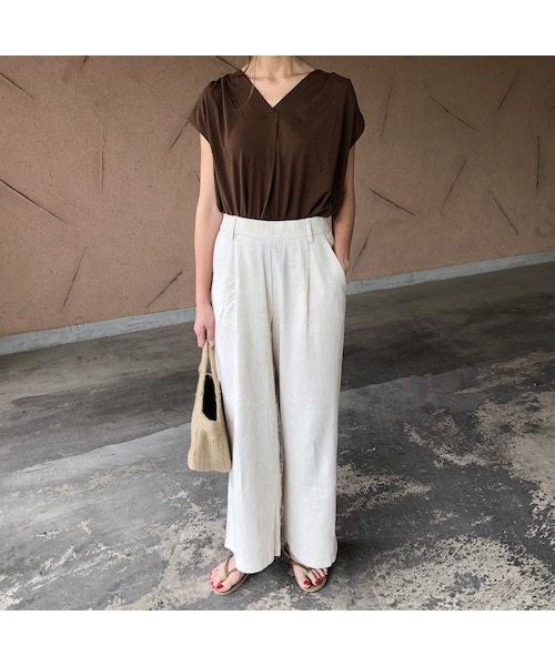 copine（コピン）の「再入荷！レーヨン×麻！ウエストゴムワイドパンツ(2color)【クリックポスト対象商品】（その他パンツ・レディース・その他）」の5枚目の写真