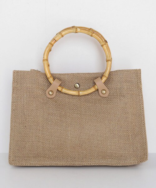 DHOLIC(ディーホリック)の「ポーチSETバンブーハンドル2WAYリネンバッグ(ハンドバッグ・レディース・ホワイト/ベージュ・FREE)」の2枚目の写真