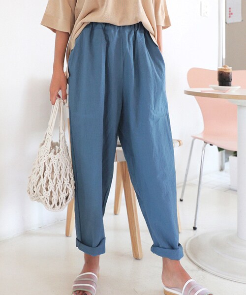 DHOLIC（ディーホリック）の「ウエストゴムリネンブレンドパンツ（その他パンツ・レディース・ブラウン/ブルー/ブラック/ベージュ・FREE）」の4枚目の写真