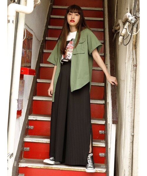 jouetie（ジュエティ）の「プリーツワイドパンツ（パンツ・ダークミックス/ブラック/ミックス/ミントグリーン・M）」の7枚目の写真