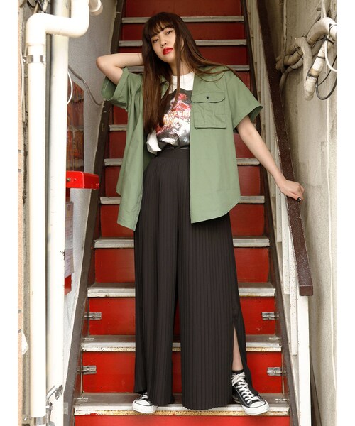 jouetie（ジュエティ）の「プリーツワイドパンツ（パンツ・ダークミックス/ブラック/ミックス/ミントグリーン・M）」の6枚目の写真