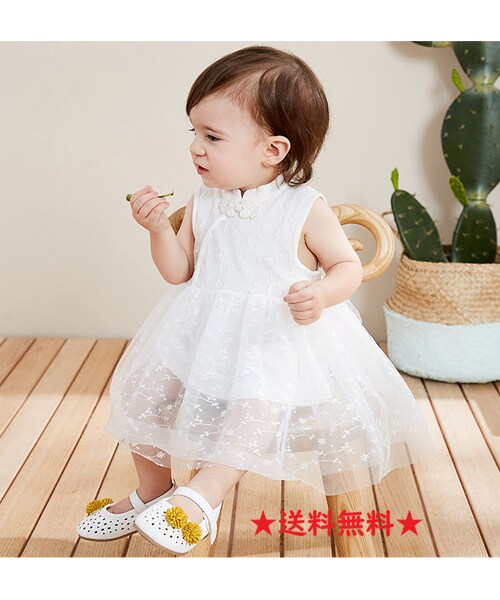 no brand（ノーブランド）の「女の子　白ワンピース　チャイナ風　1歳　おでかけ用　★送料無料★（ワンピース・キッズ・その他）」の2枚目の写真