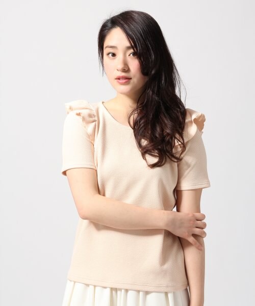 LOWRYS FARM（ローリーズファーム）の「ジャガードカタフリルショートスリーブ（トップス・レディース・オフ/ピンク/ブルー/ネイビー・Ｍ/Ｌ）」の4枚目の写真