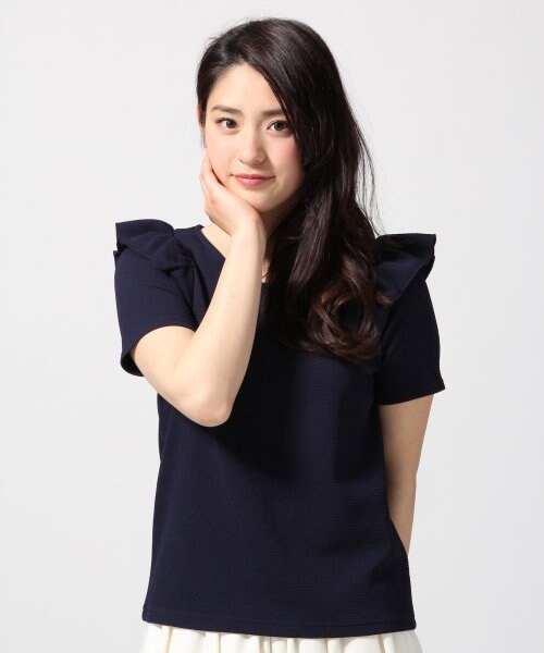 LOWRYS FARM（ローリーズファーム）の「ジャガードカタフリルショートスリーブ（トップス・レディース・オフ/ピンク/ブルー/ネイビー・Ｍ/Ｌ）」の3枚目の写真