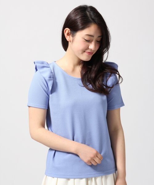 LOWRYS FARM（ローリーズファーム）の「ジャガードカタフリルショートスリーブ（トップス・レディース・オフ/ピンク/ブルー/ネイビー・Ｍ/Ｌ）」の2枚目の写真