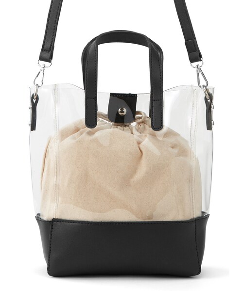 GRL（グレイル）の「巾着ポーチ付きクリア2WAYバック（ショルダーバッグ・レディース・ブラック/オフホワイト・F）」の2枚目の写真