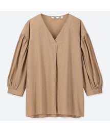 UNIQLO | Vネックボリュームスリーブブラウス（7分袖）(シャツ/ブラウス)