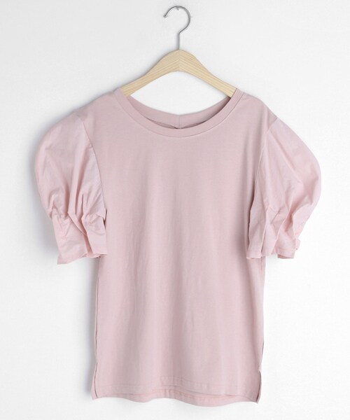 DHOLIC（ディーホリック）の「タックショートパフスリーブTシャツ（Tシャツ/カットソー・レディース・ベージュ/ホワイト/ブラック/ピンク・FREE）」の4枚目の写真