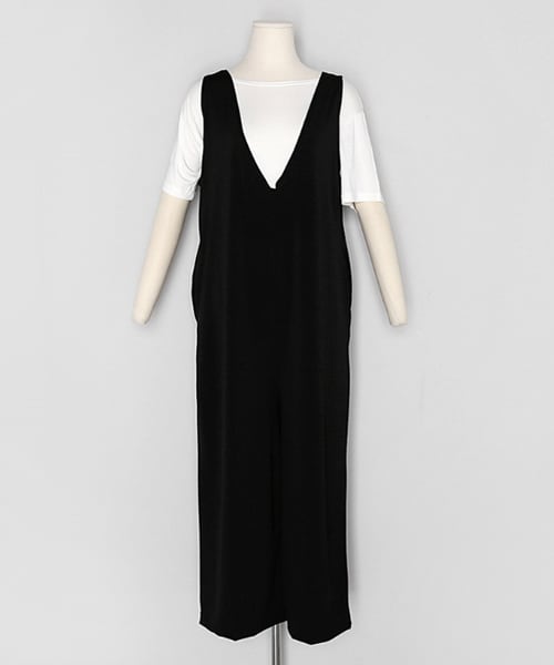 DHOLIC(ディーホリック)の「シャツSETワイドVネックオールインワン(つなぎ/オールインワン・レディース・グリーン/ブラック・FREE)」の2枚目の写真