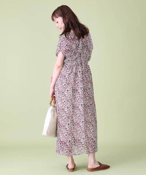 大きいサイズ レディース 小花柄ノースリーブコットンワンピース