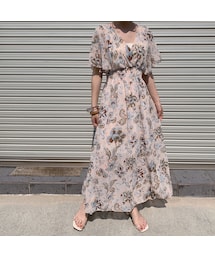 no brand | flower  chiffon OP【dusty pink】(ワンピース)