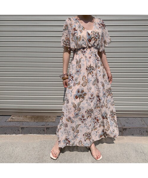 no brand(ノーブランド)の「flower chiffon OP【dusty pink】(ワンピース・レディース・その他)」の1枚目の写真