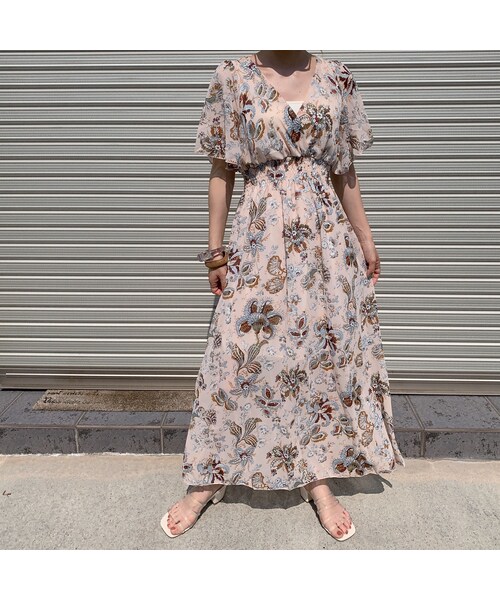 no brand(ノーブランド)の「flower chiffon OP【dusty pink】(ワンピース・レディース・その他)」の5枚目の写真