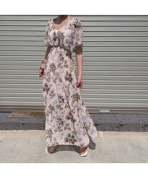no brand(ノーブランド)の「flower chiffon OP【dusty pink】(ワンピース・レディース・その他)」の3枚目の写真