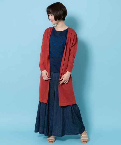 shop DADA(ショップダダ)の「★フレンチリネン★ロングカーディガン(9S14-91824)(カーディガン/ボレロ・レディース・レッド/ブラウン・FREE)」の1枚目の写真