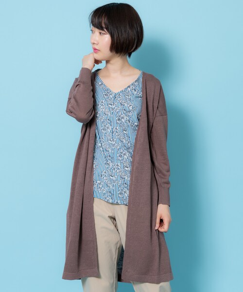 shop DADA(ショップダダ)の「★フレンチリネン★ロングカーディガン(9S14-91824)(カーディガン/ボレロ・レディース・レッド/ブラウン・FREE)」の2枚目の写真