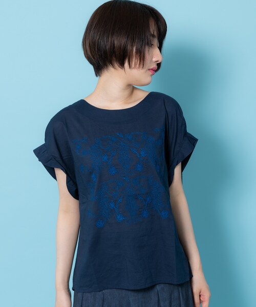 shop DADA(ショップダダ)の「刺繍コットンブラウス(9S13-1912716)(シャツ/ブラウス・レディース・ブルー/ホワイト・FREE)」の1枚目の写真