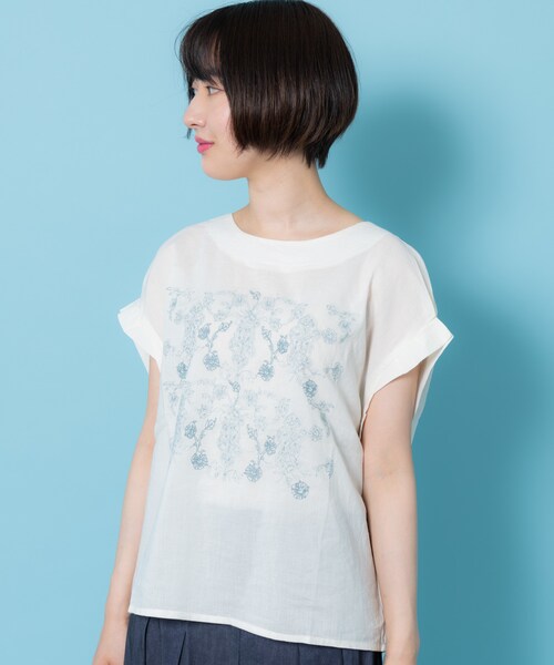 shop DADA(ショップダダ)の「刺繍コットンブラウス(9S13-1912716)(シャツ/ブラウス・レディース・ブルー/ホワイト・FREE)」の2枚目の写真