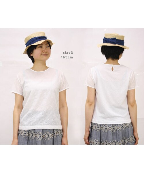 45R■布帛カットワーク×天竺 Tシャツ 45R（フォーティファイブアール）の「布帛×天竺カットワークTシャツ