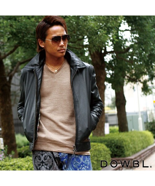 大きいサイズ　DOWBL　シングルライダース　ラムレザー　裏地総柄　メンズ　46 特別ファッション - 大きいサイズ DOWBL シングルライダース