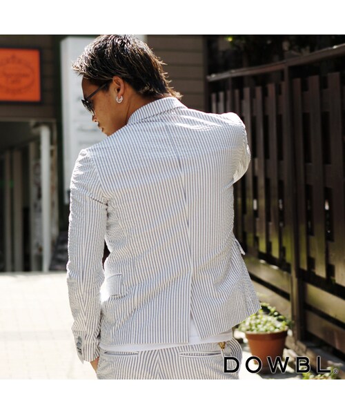 DOWBL（ダブル）の「シアサッカーテーラードジャケット（ジャケット/アウター・メンズ・ホワイトブルー・42/44/46）」の2枚目の写真