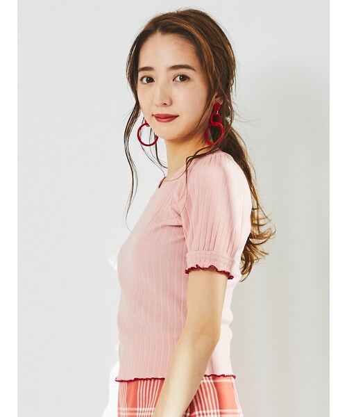TITTY&CO.(ティティーアンドコー)の「リブフリルカットトップス(トップス・レディース・オフホワイト/ライトブルー/ピンク・F)」の3枚目の写真