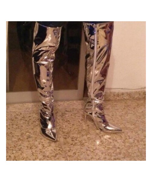 no brand（ノーブランド）の「シルバー ロングブーツ サイハイブーツ