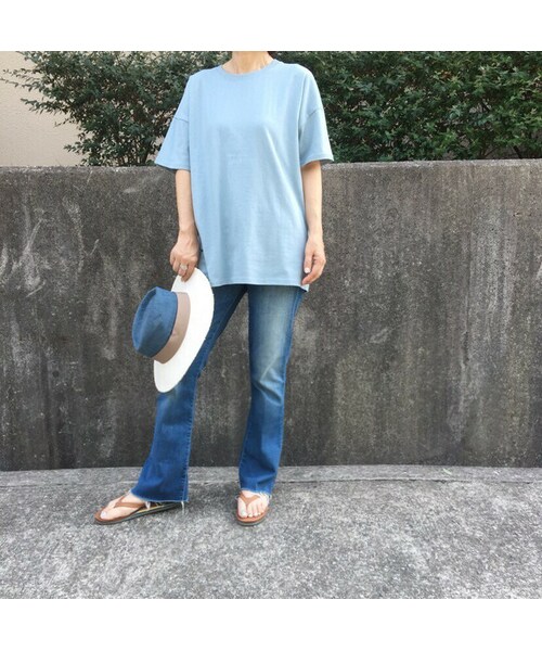 SaaCha(サーチャ)の「ドロップショルダーTシャツ(Tシャツ/カットソー・レディース・パープル/ベージュ/ブルー・FREE)」の3枚目の写真