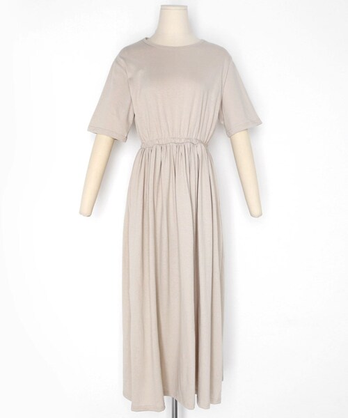 DHOLIC（ディーホリック）の「ウエストゴムフレアロングワンピース（ワンピース・レディース・グリーン/ベージュ/ピンク/ブラック・FREE）」の3枚目の写真