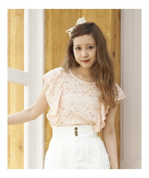 MAJESTIC LEGON（マジェスティックレゴン）の「☆肩フリルレースPO（トップス・レディース・ピンク/アイボリー/オフ・Free）」の8枚目の写真