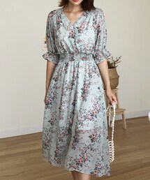 DHOLIC | カシュクールウエストシャーリング花柄ワンピース(ワンピース)