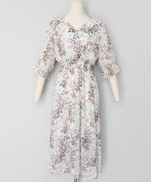 DHOLIC（ディーホリック）の「カシュクールウエストシャーリング花柄ワンピース（ワンピース・レディース・グリーン/ホワイト/ブルー・FREE）」の2枚目の写真