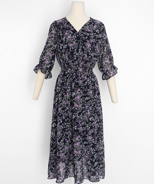 DHOLIC（ディーホリック）の「カシュクールウエストシャーリング花柄ワンピース（ワンピース・レディース・グリーン/ホワイト/ブルー・FREE）」の3枚目の写真