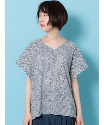 shop DADA | 花柄×ｽﾄﾗｲﾌﾟﾃﾞｻﾞｲﾝﾌﾞﾗｳｽ（9S13-1912742）(シャツ/ブラウス)