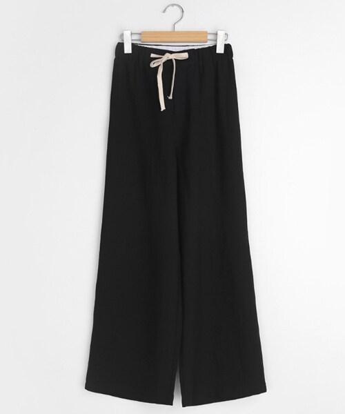 DHOLIC（ディーホリック）の「リネン混ウエストストリングワイドパンツ（その他パンツ・レディース・ベージュ/ブラック・FREE）」の2枚目の写真