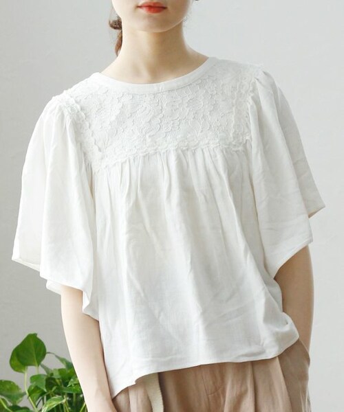 Crisp（クリスプ）の「2wayレースフレアブラウス（シャツ/ブラウス・レディース・オレンジ/ホワイト・FREE）」の2枚目の写真