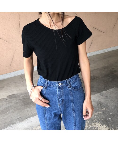 copine（コピン）の「大人可愛い！ワイドリブアシメネックトップス(2color)【クリックポスト対象商品】（Tシャツ/カットソー・レディース・その他）」の11枚目の写真