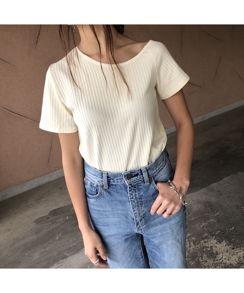 copine（コピン）の「大人可愛い！ワイドリブアシメネックトップス(2color)【クリックポスト対象商品】（Tシャツ/カットソー・レディース・その他）」の2枚目の写真