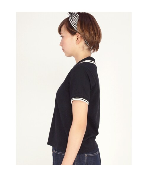 w closet(ダブルクローゼット)の「カノコ編みライン入ポロシャツ(トップス・レディース・オフホワイト/サックス/Dピンク/ブラック・FREE)」の6枚目の写真