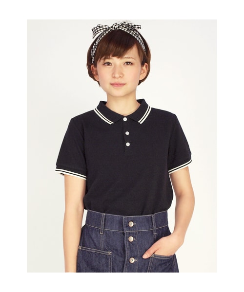 w closet(ダブルクローゼット)の「カノコ編みライン入ポロシャツ(トップス・レディース・オフホワイト/サックス/Dピンク/ブラック・FREE)」の1枚目の写真