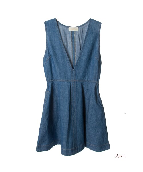 w closet（ダブルクローゼット）の「5.5ozスラブデニムＶネックワンピース（ワンピース/ドレス・レディース・ブルー/ワンウォッシュ・FREE）」の2枚目の写真