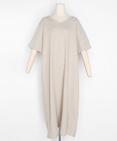 DHOLIC（ディーホリック）の「リネン混Vネックルーズワンピース（ワンピース・レディース・ブルー/ベージュ/オレンジ・FREE）」の2枚目の写真