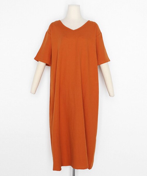 DHOLIC（ディーホリック）の「リネン混Vネックルーズワンピース（ワンピース・レディース・ブルー/ベージュ/オレンジ・FREE）」の3枚目の写真