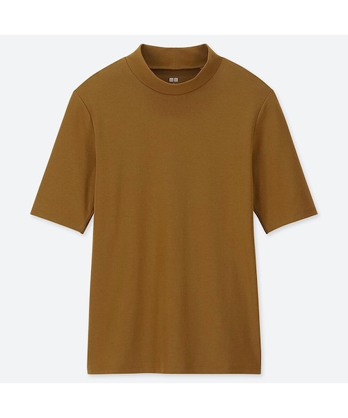 UNIQLO（ユニクロ）の「コットンフライスハイネックT（5分袖）（Tシャツ/カットソー・レディース・WHITE 00/BLACK 09/GRAY 03/BROWN 36/DARK GREEN 59/DARK GRAY 08/PINK 12/NAVY 69・M/L/XXL/XL/XS/3XL/S）」の5枚目の写真