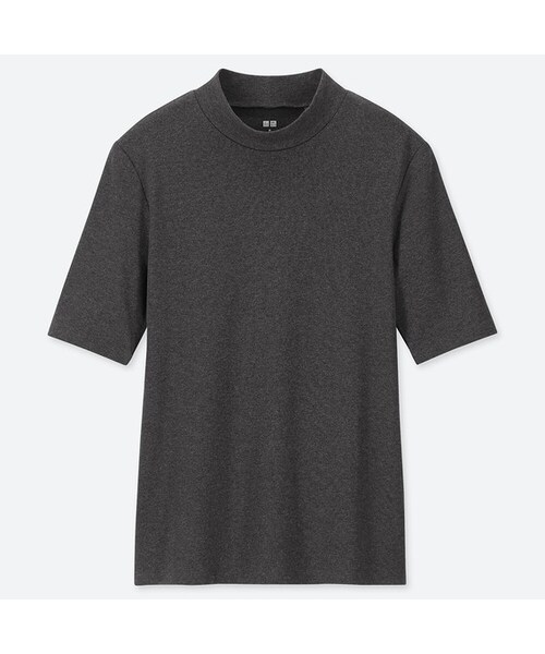 UNIQLO（ユニクロ）の「コットンフライスハイネックT（5分袖）（Tシャツ/カットソー・レディース・WHITE 00/BLACK 09/GRAY 03/BROWN 36/DARK GREEN 59/DARK GRAY 08/PINK 12/NAVY 69・M/L/XXL/XL/XS/3XL/S）」の4枚目の写真