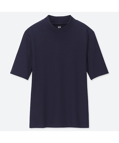 UNIQLO（ユニクロ）の「コットンフライスハイネックT（5分袖）（Tシャツ/カットソー・レディース・WHITE 00/BLACK 09/GRAY 03/BROWN 36/DARK GREEN 59/DARK GRAY 08/PINK 12/NAVY 69・M/L/XXL/XL/XS/3XL/S）」の7枚目の写真