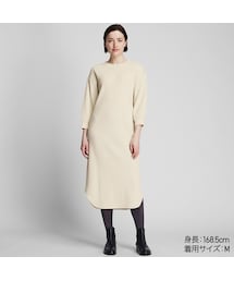 UNIQLO | ワッフルクルーネックワンピース（7分袖）(ワンピース)